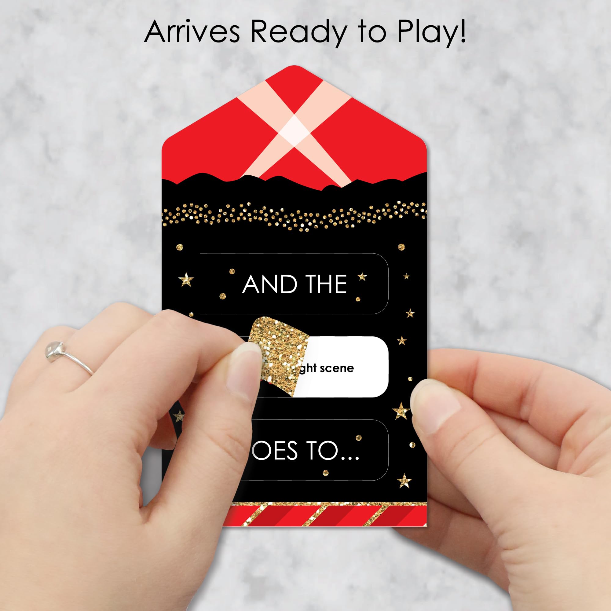 Big Dot Of Happiness Red Carpet Hollywood - Movie Night Party Game Pickle Cards - Award Pull Tabs - Set Of 12